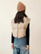 Warm Women Short Down Vest - Stand-Up Collar, Winter - Tophatter Daily Deals