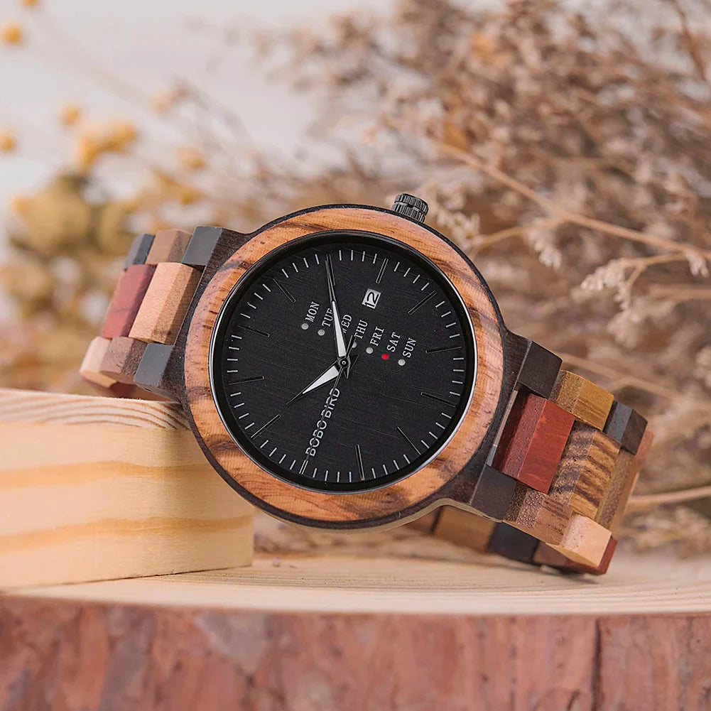 Wooden Couple Watches Handmade Quartz Date Unisex Display - Tophatter Daily Deals