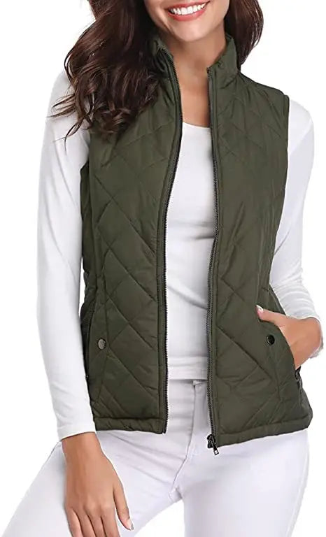 Lightweight Women Quilted Vest - Stand Collar Cotton Winter - Tophatter Daily Deals