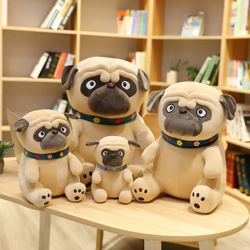 3D Brown Pug Plushie With Green Collar Animals - Tophatter Daily Deals