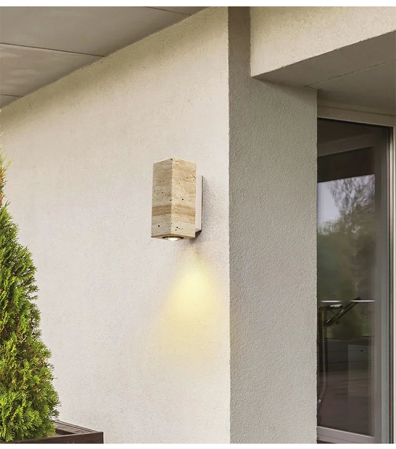 Japandi Yellow Marble LED Wall Sconce Wabi Sabi Bedside Light - Tophatter Daily Deals