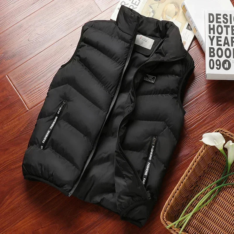 Warm Men’s Puffer Vest - Short Quilted, Polyester, Winter Black - Tophatter Daily Deals