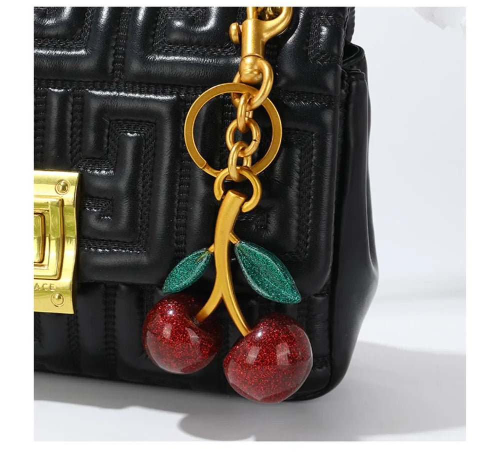Red Cherry Keychain Bag Charm With Gold Leaf Lobster Clasp - Tophatter Daily Deals