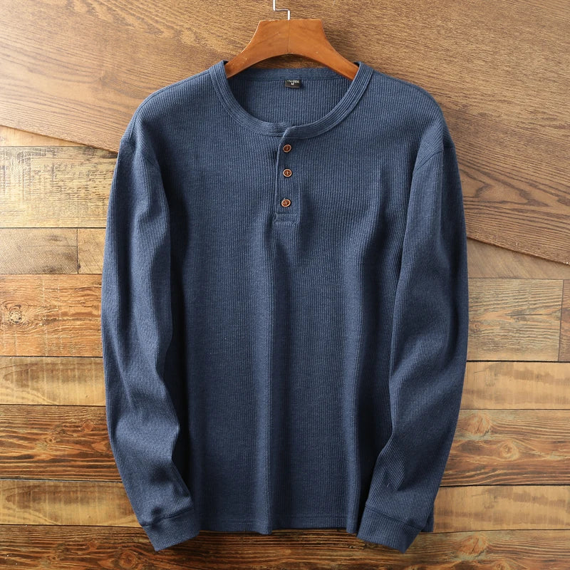 Soft Classic Men's Long Sleeve Pullover - Henley Knit Blue - Tophatter Daily Deals