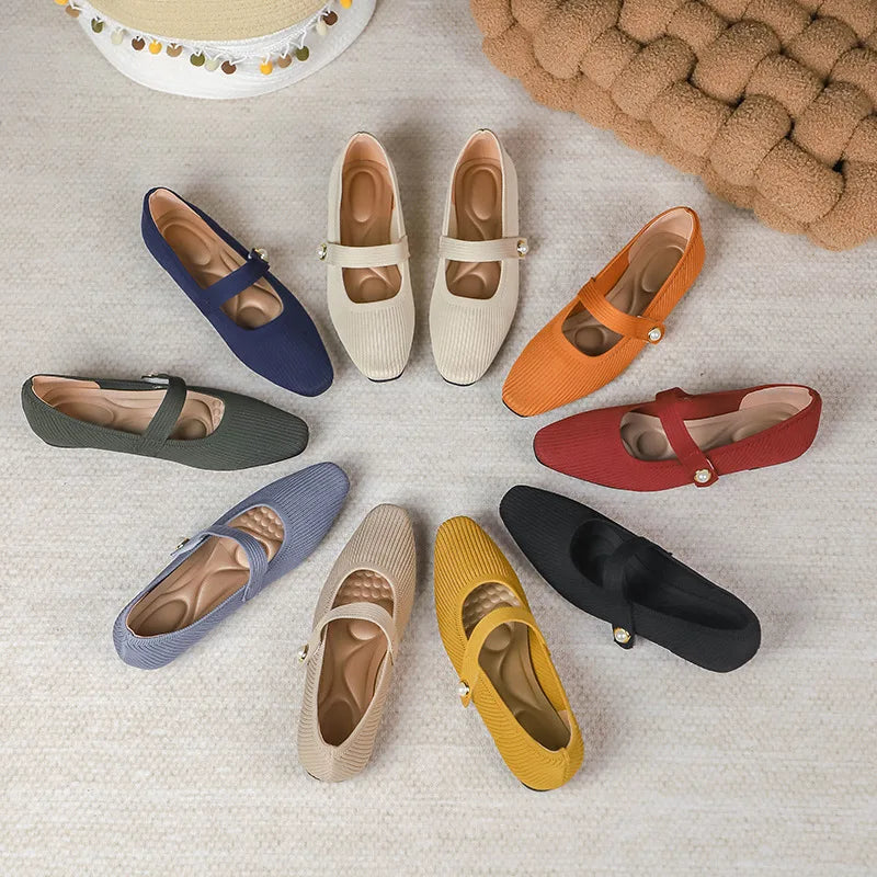Stretchy Women Mary Jane Flats - Ribbed Knit For Spring - Tophatter Daily Deals