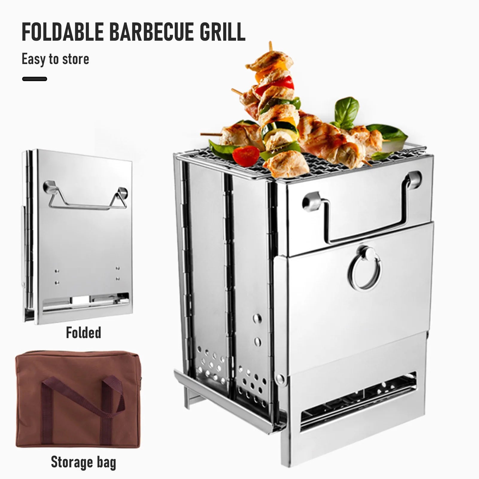 Foldable Stainless Steel Wood Stove Silver Camp Cooking - Tophatter Daily Deals