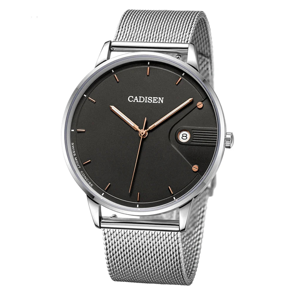 Ultra Thin Swiss Quartz Mesh Strap Watch 7mm Sapphire Black - Tophatter Daily Deals