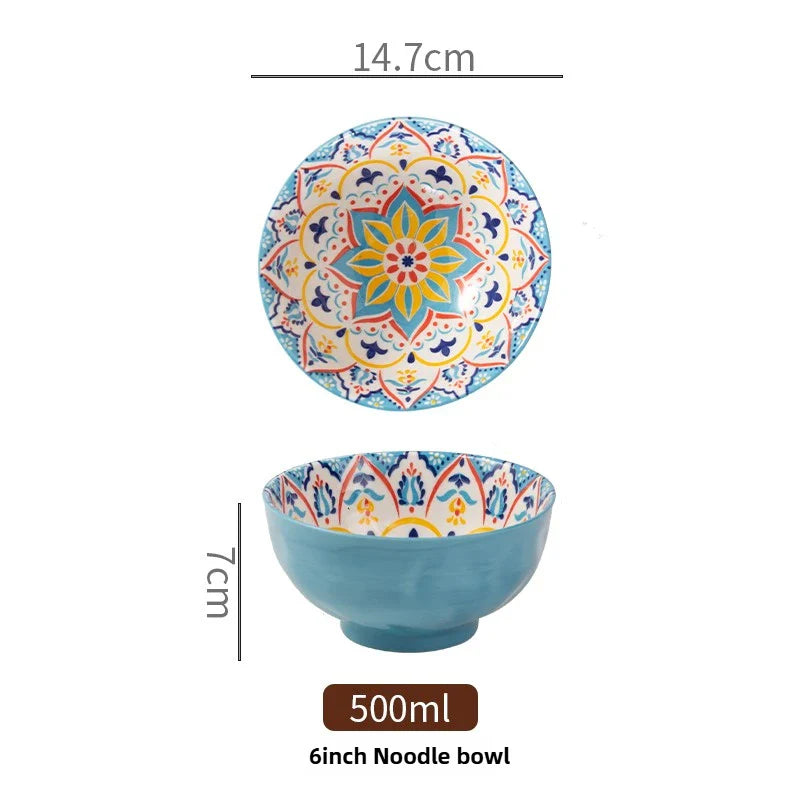 Bohemian Ceramic Rice Bowl Retro Noodle Bowl Kitchen Gift Lanyun-6inch - Tophatter Daily Deals