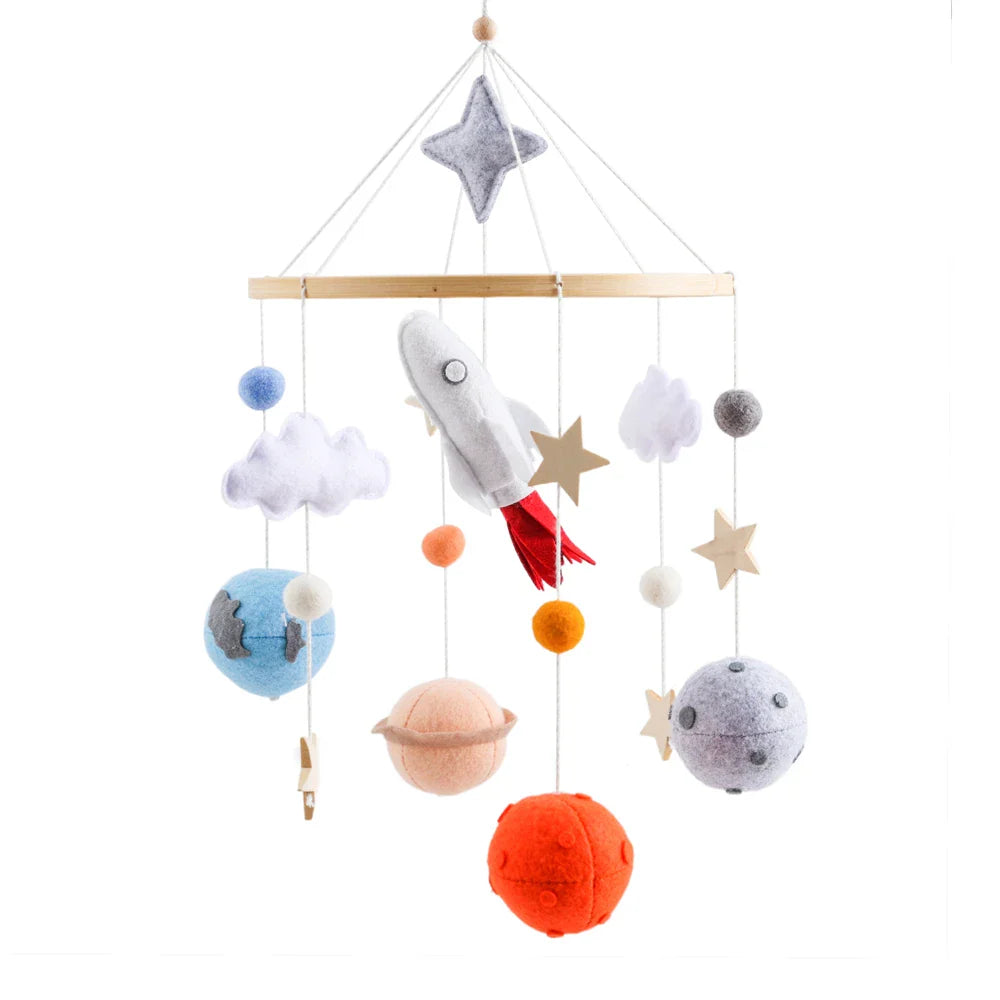Wooden Rocket Crib Mobile Newborn Sensory Toys Soothing 1 - Tophatter Daily Deals