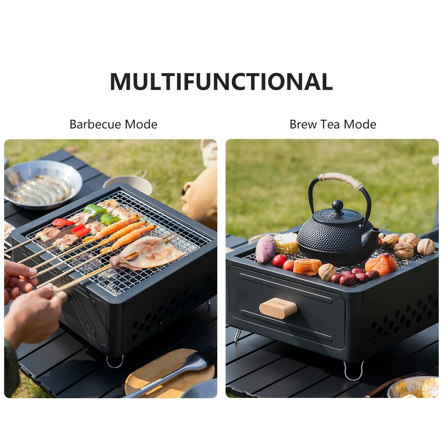 Multi-Functional Camping Stove Grill Black Camp Cooking - Tophatter Daily Deals