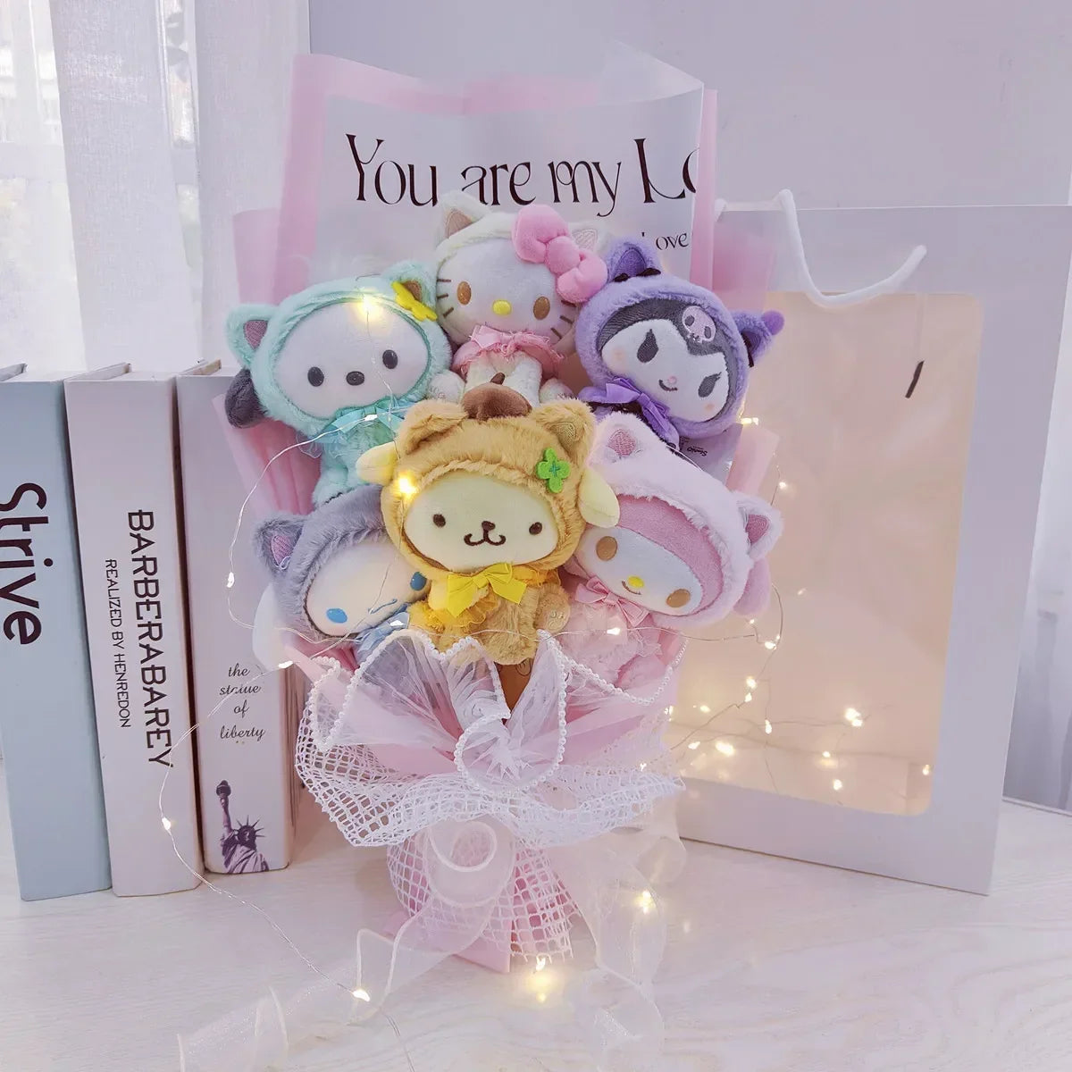 Sanrio Plush Bouquet My Melody Kuromi Cinnamoroll Hello Kitty Pink Tulle Flowers - Tophatter Daily Deals