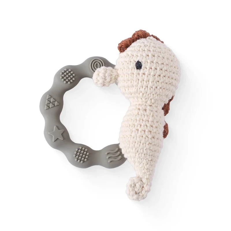 Crochet Bear Teether Rattle Ring Newborn Sensory Toys Marine animal 2 - Tophatter Daily Deals