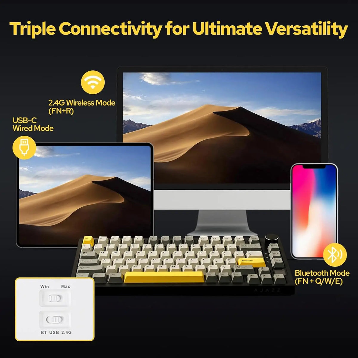 Mechanical Bluetooth Gaming Keyboard 75 Percent Hot Swap - Tophatter Daily Deals