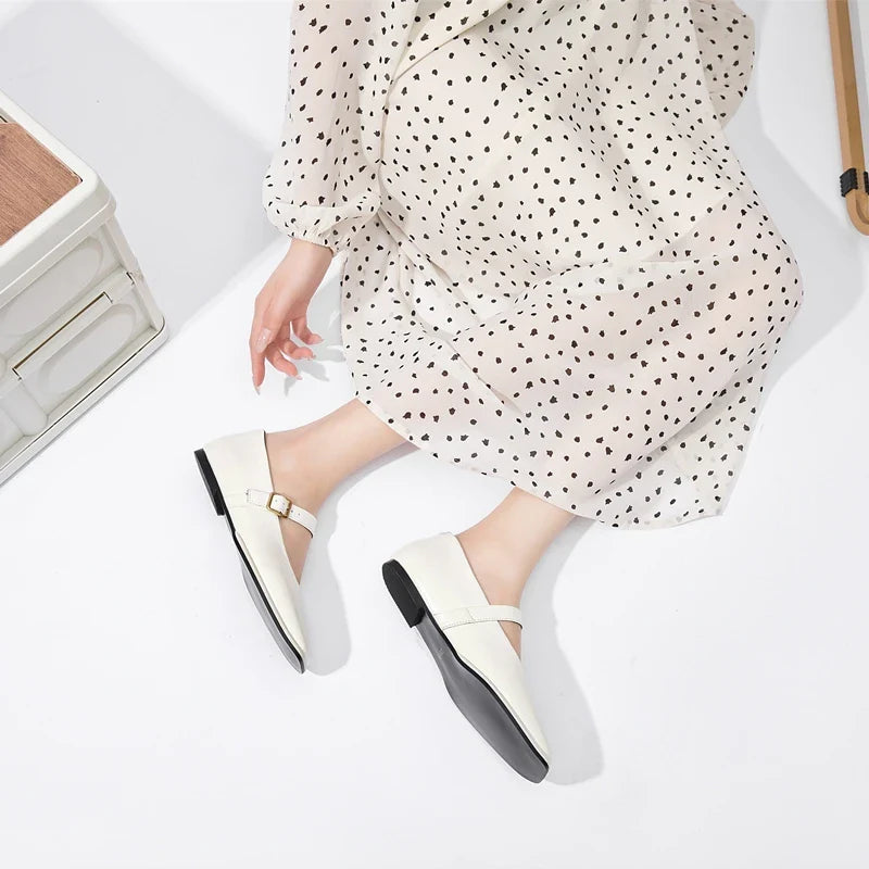 Supportive Women Mary Jane Flats - Square Toe, Leather - Tophatter Daily Deals