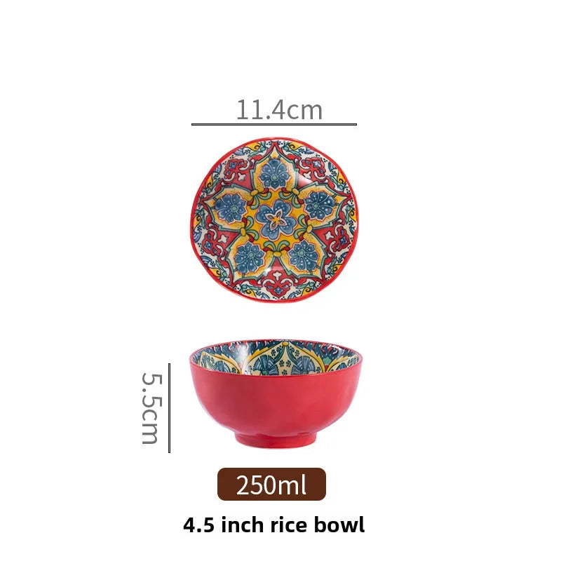 Bohemian Ceramic Rice Bowl Retro Noodle Bowl Kitchen Gift Yisidier-4.5inch - Tophatter Daily Deals