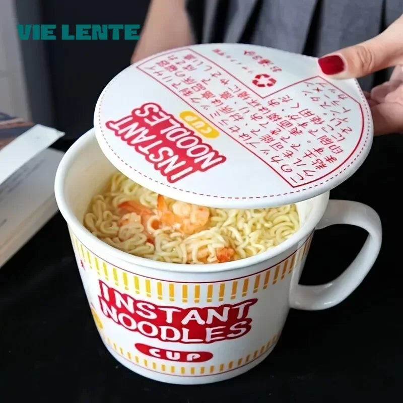 Instant Noodle Bowl With Lid Ceramic Mug Dorm And Kitchen - Tophatter Daily Deals
