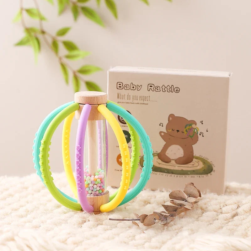 Baby Rattle Silicone Teether Wooden Newborn Sensory Toys - Tophatter Daily Deals