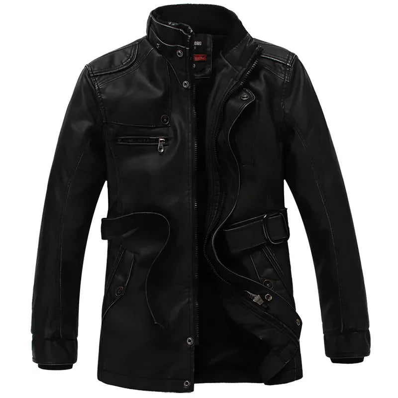 Mens PU Leather Fleece Lined Winter Jacket (Black thin) Apparel & Accessories > Clothing > Outerwear > Coats & Jackets > Bomber Jackets - Tophatter Daily Deals