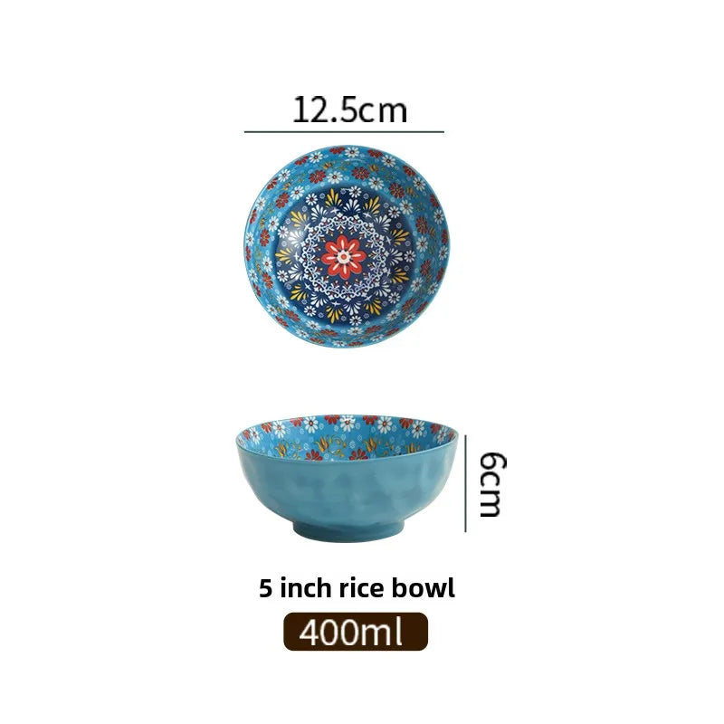 Bohemian Ceramic Rice Bowl Retro Noodle Bowl Kitchen Gift Gulixian-5inch - Tophatter Daily Deals
