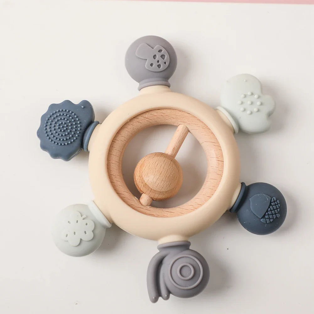 Wooden Crochet Animal Teether Rattle Newborn Sensory Toys Forest Teether 4 - Tophatter Daily Deals