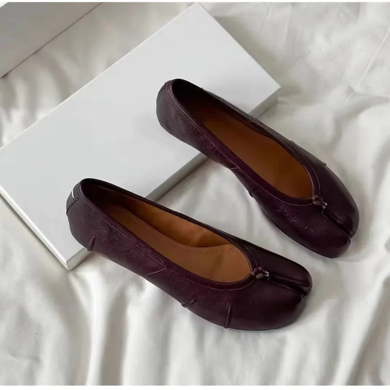Soft Women Tabi Ballet Flats - Split Toe, Leather, Casual - Tophatter Daily Deals