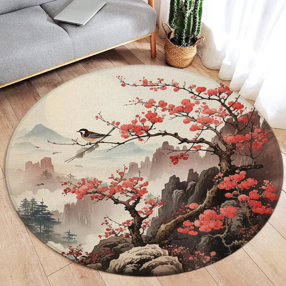 Koi Fish Round Rug Japanese Water Ink Floor Decor Serene DD-9458AH - Tophatter Daily Deals