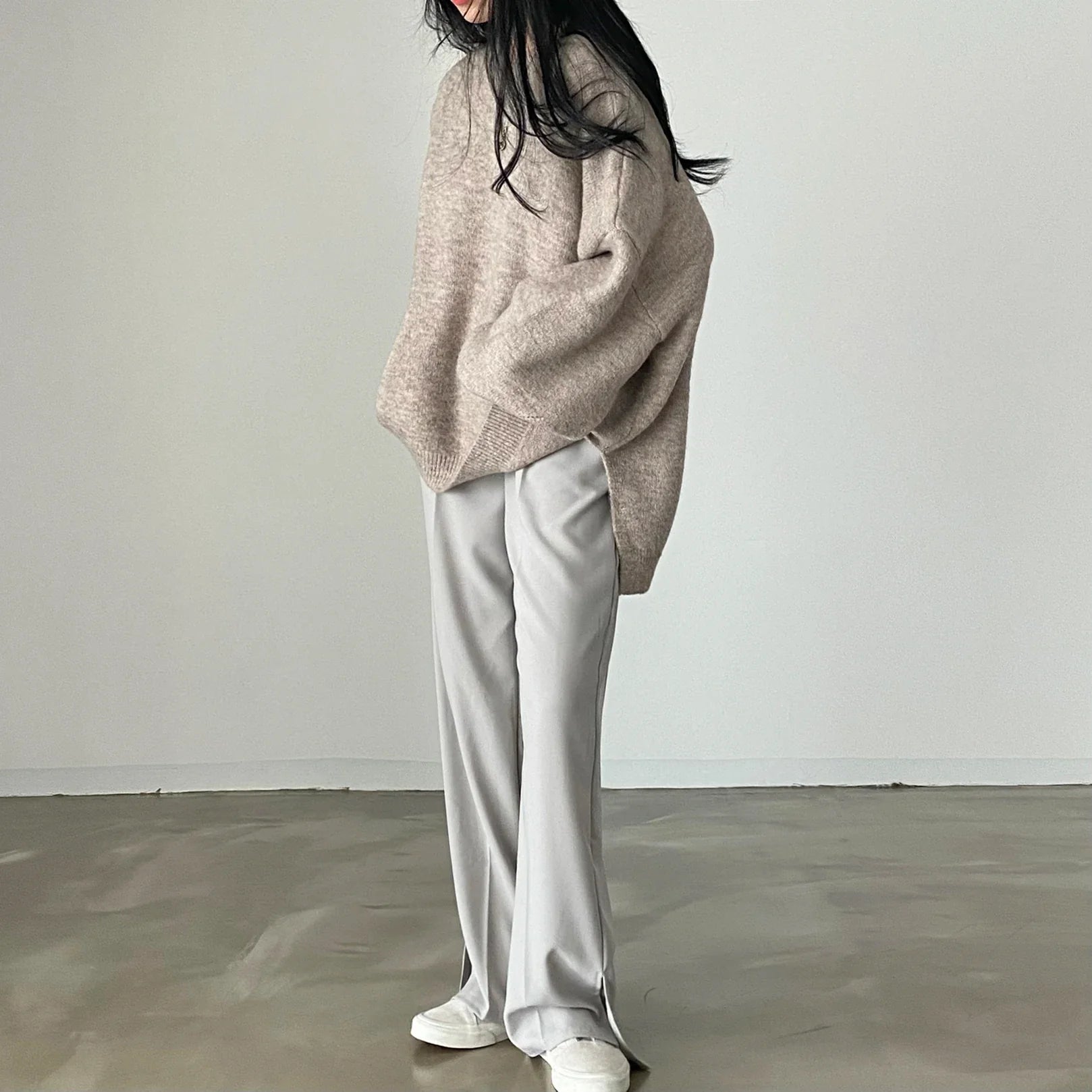 Oversized Cozy Women's Pullover - O Neck, Knit, Office Wear - Tophatter Daily Deals