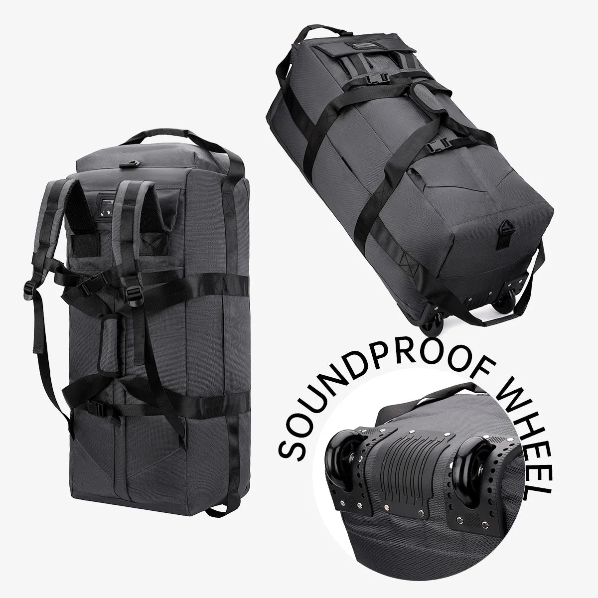Roller Travel Duffel Bag with Fixed Casters Grey Duffel Bags - Tophatter Daily Deals