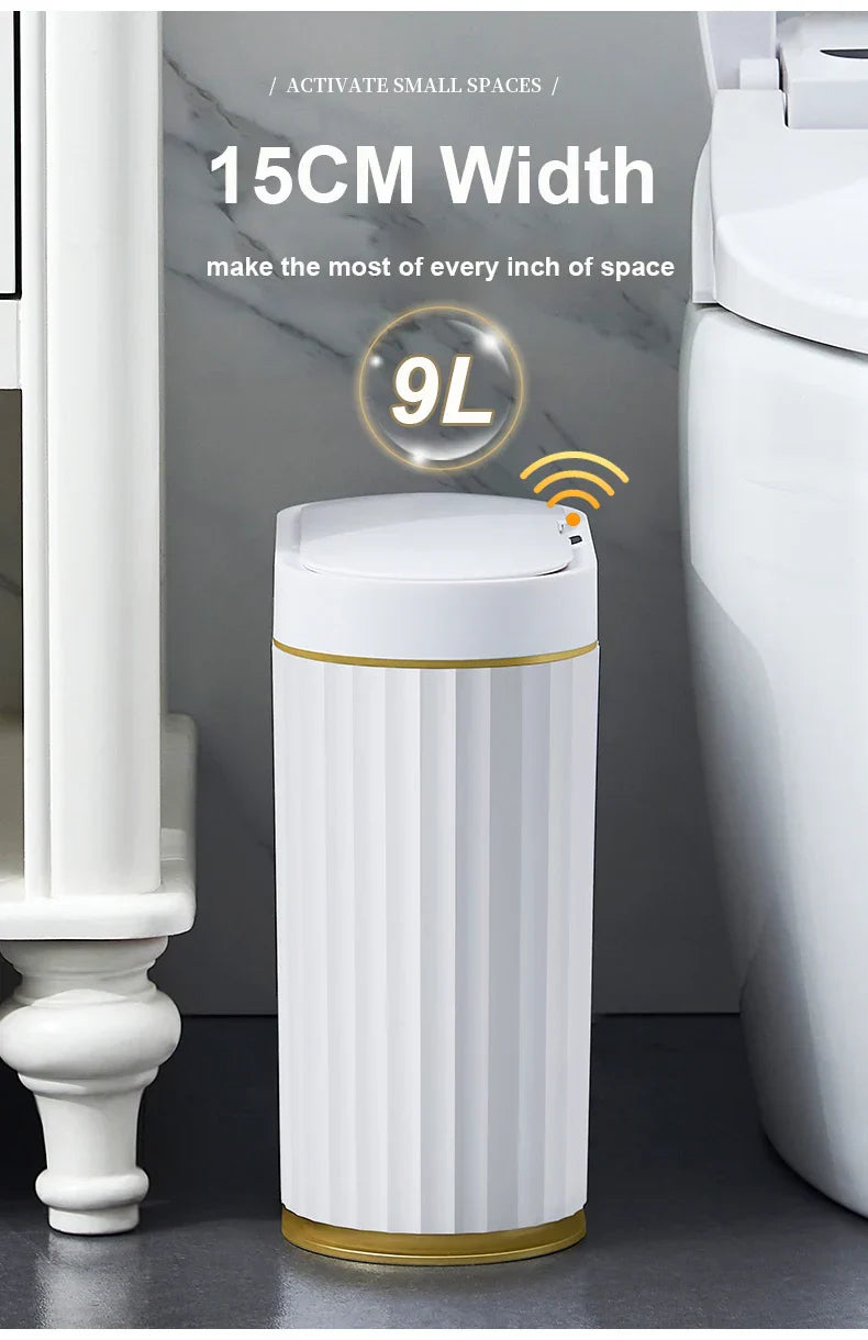 Automatic Sensor Trash Can Narrow Roman Stripe Bathroom Bin - Tophatter Daily Deals