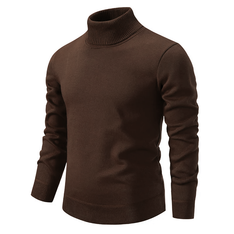 Warm Men’s Turtleneck Sweater - Slim Fit, Wool, Winter Brown - Tophatter Daily Deals