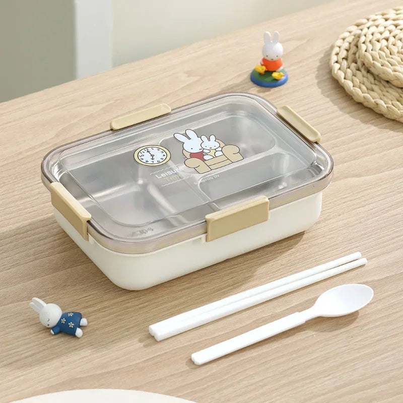 Miffy 3-Section Stainless Steel Lunch Box with Cutlery Cream Animals - Tophatter Daily Deals