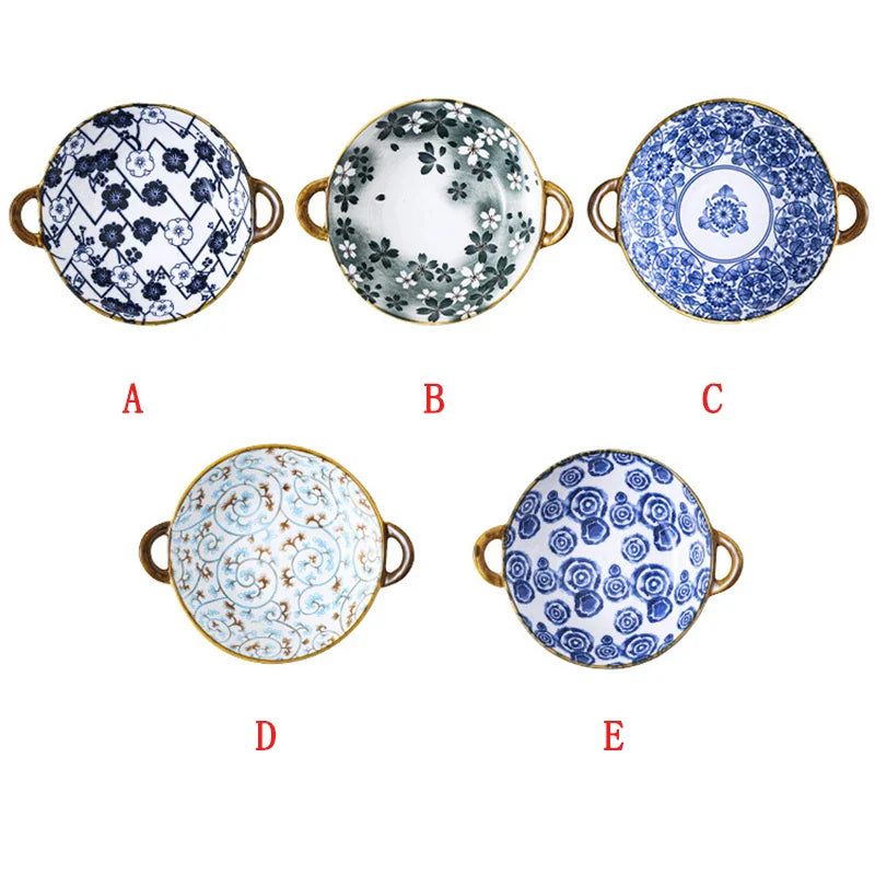 7.5 Inch Japanese Ceramic Noodle Bowl With Handles Blue - Tophatter Daily Deals