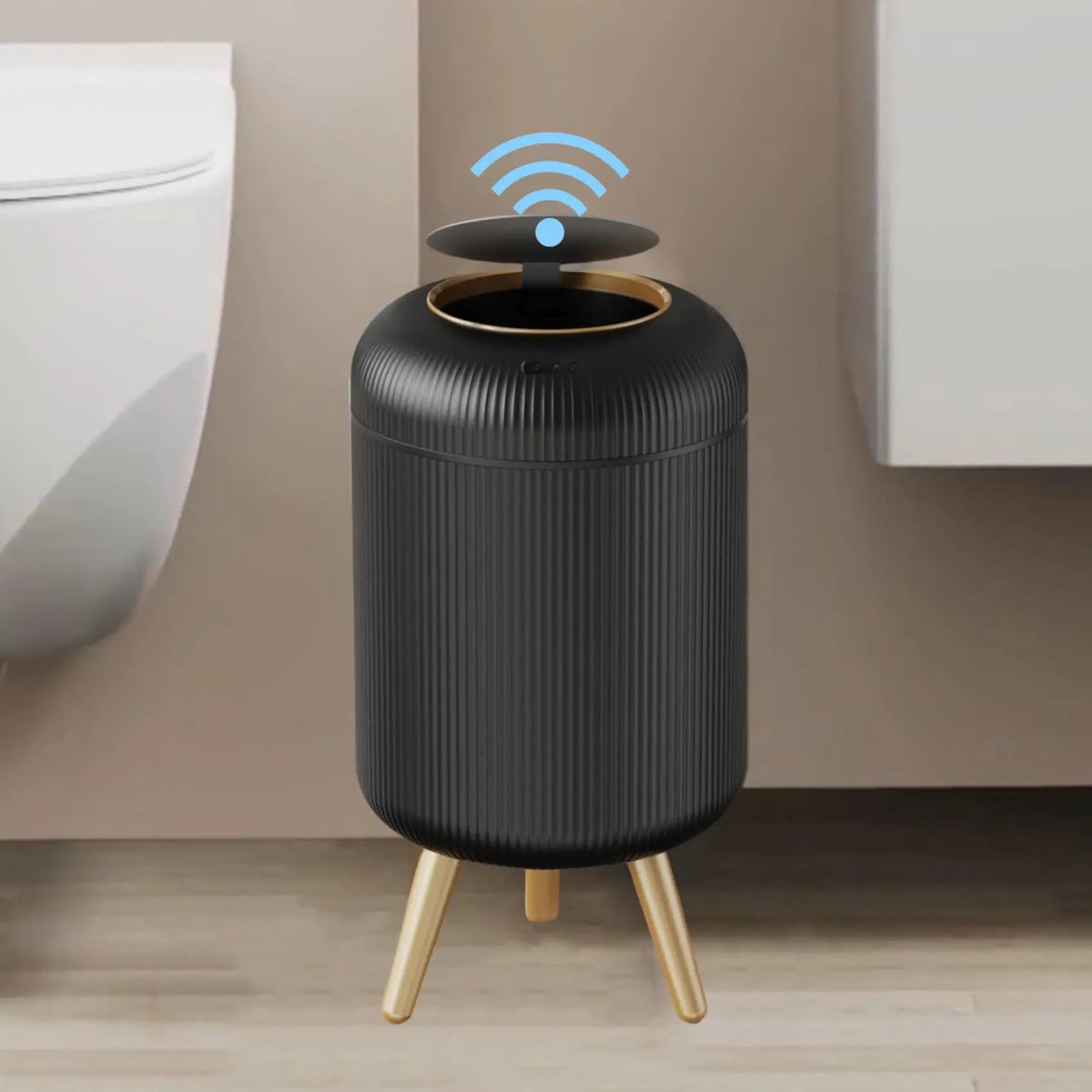 Motion Sensor Trash Can Small Plastic Smart Bin Hands Free Black Gold with feet 10L - Tophatter Daily Deals