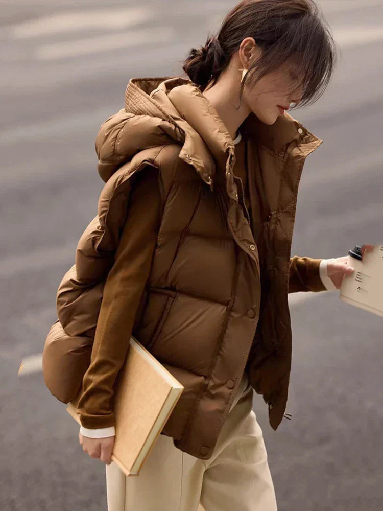 Insulating Women’s Hooded Puff Vest - Hip-Length, Down - Tophatter Daily Deals