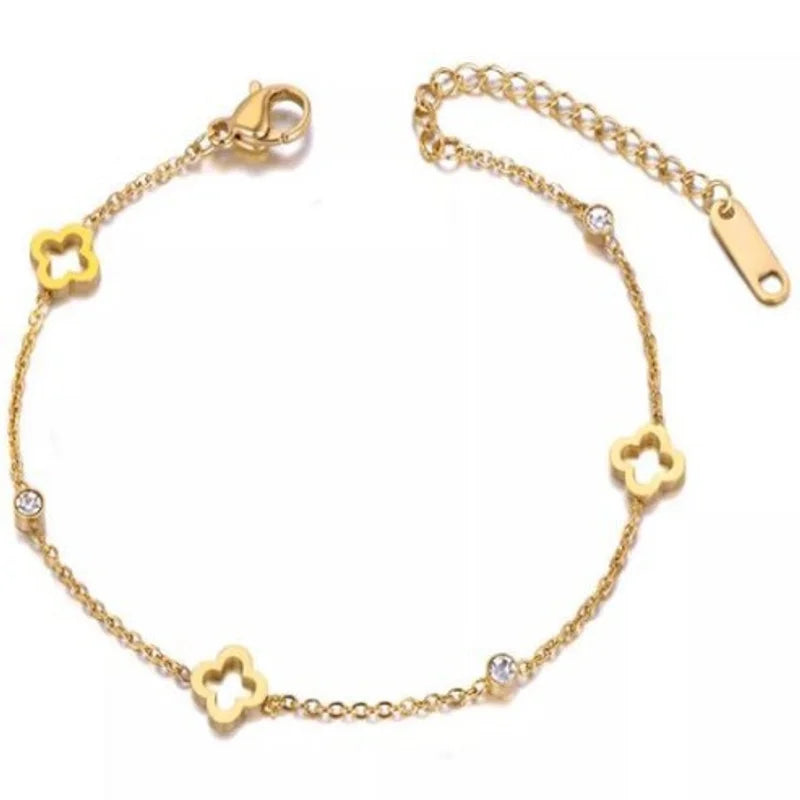 Clover Flower Stainless Steel Bracelet Set Gold Gift S2-1pc-golden - Tophatter Daily Deals