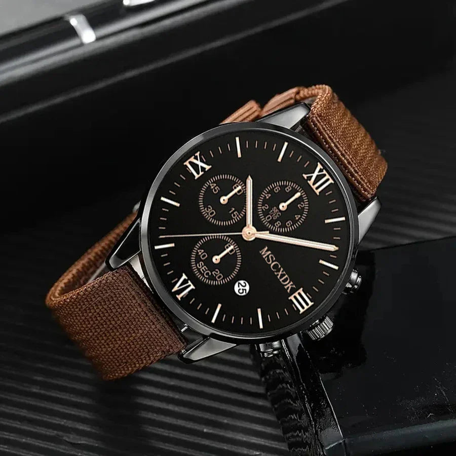 4pcs Men's Quartz Watch Set with Bracelets (Coffee) Apparel & Accessories > Jewelry > Watches - Tophatter Daily Deals