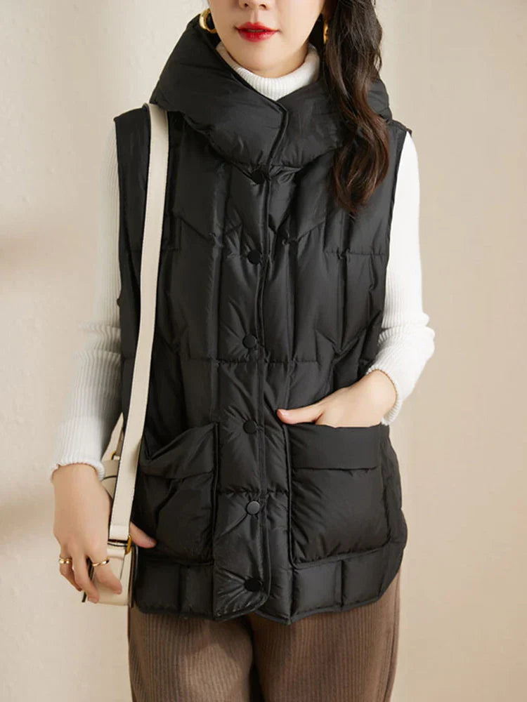 Lightweight Women Hooded Down Vest - Boxy, Down, Autumn - Tophatter Daily Deals