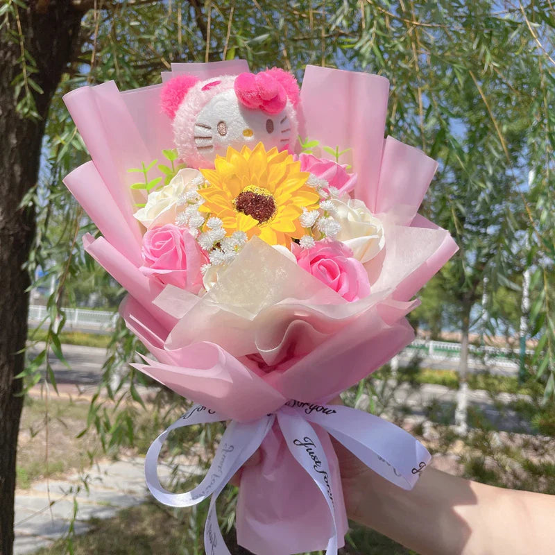 Sanrio Hello Kitty My Melody Kuromi PomPom Purin Cinnamoroll Flowers Plush Toy Flower Bouquet Hello Kitty Pink Flowers - Tophatter Daily Deals