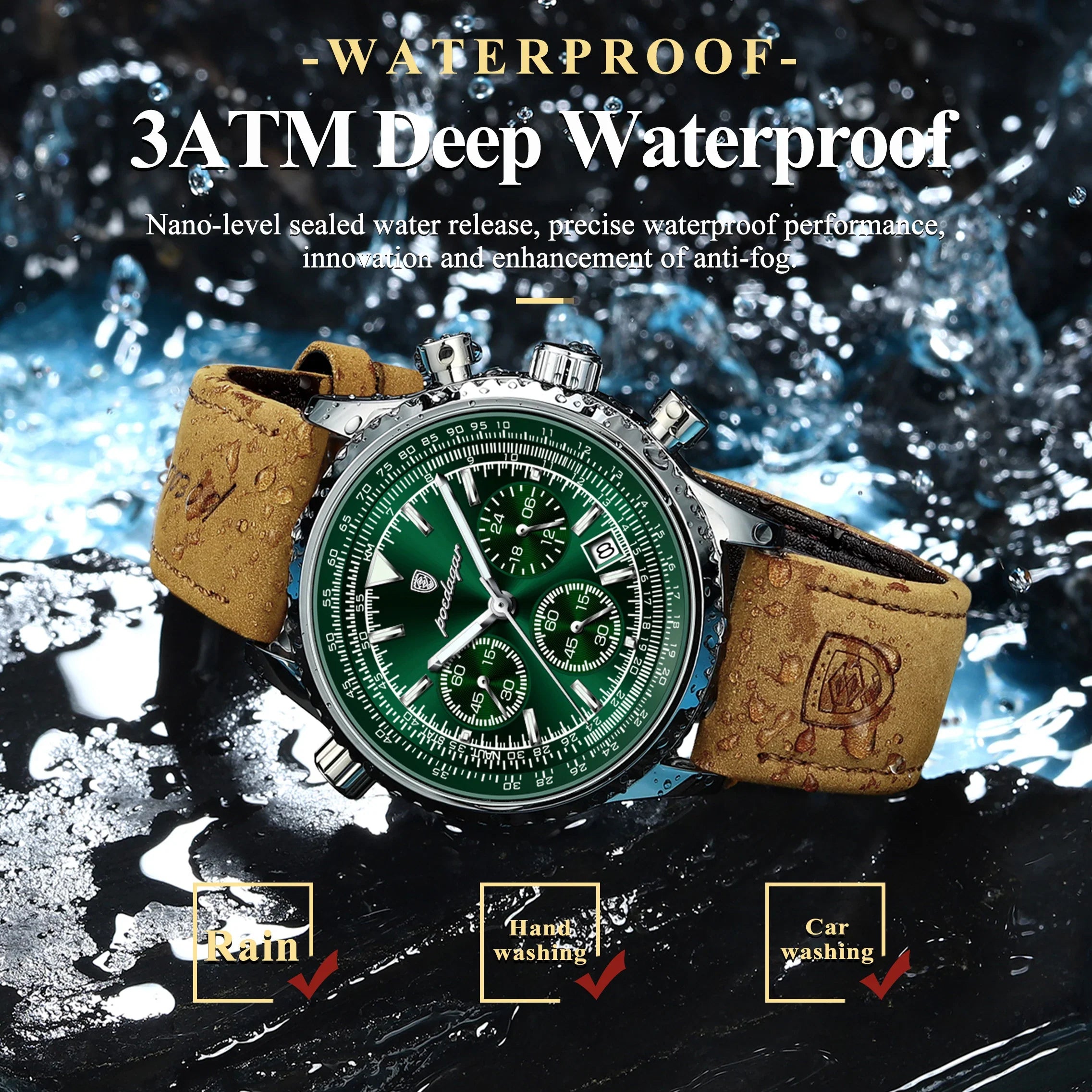 Quartz Chronograph Watch Waterproof Luminous Date Leather - Tophatter Daily Deals
