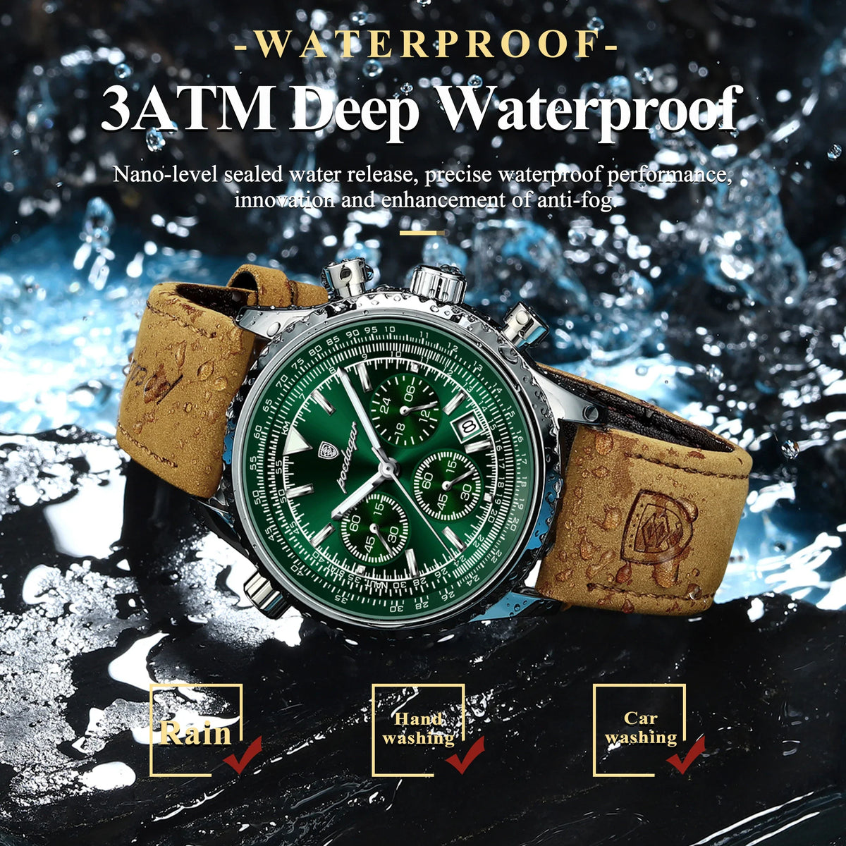 Quartz Chronograph Watch Waterproof Luminous Date Leather - Tophatter Daily Deals