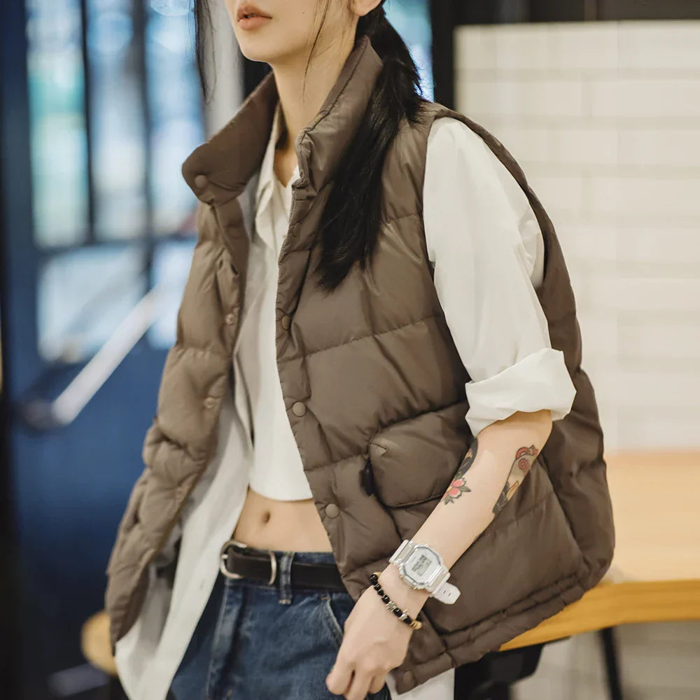 Lightweight Women's Down Vest - Boxy Quilted, Nylon Winter - Tophatter Daily Deals