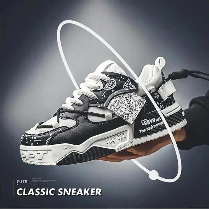 Men's Graffiti Patchwork Skateboard Sneakers (Black) Apparel & Accessories > Shoes > Sneakers - Tophatter Daily Deals