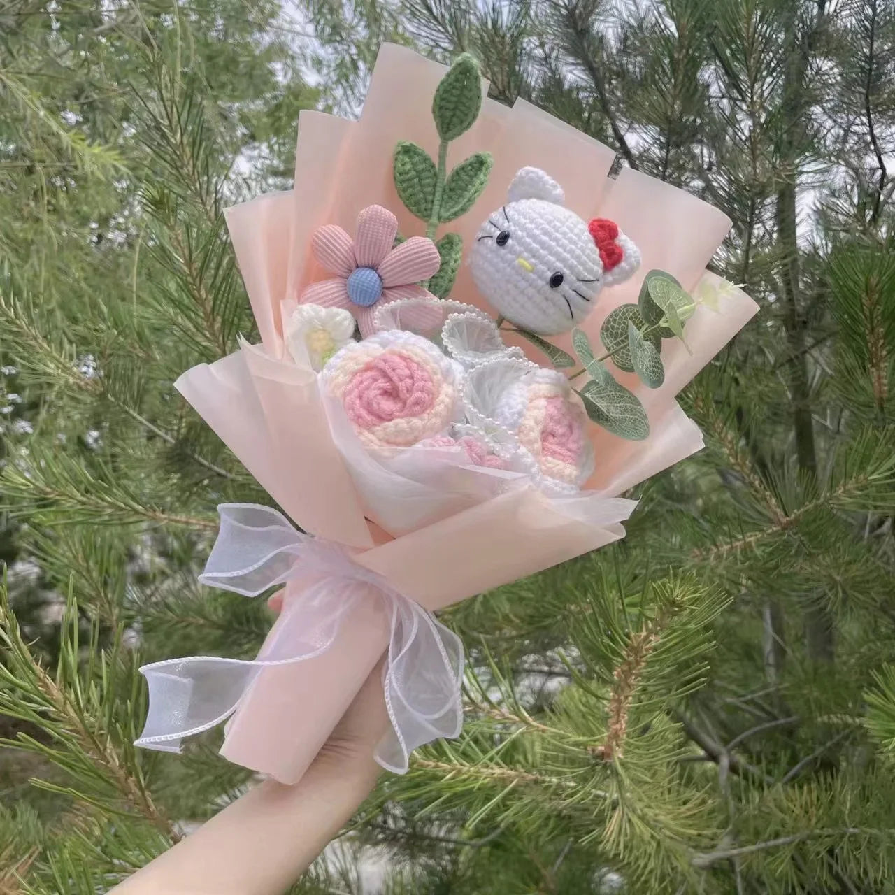 Sanrio Hello Kitty Plush Bouquet Flowers Salmon Pink Flowers - Tophatter Daily Deals
