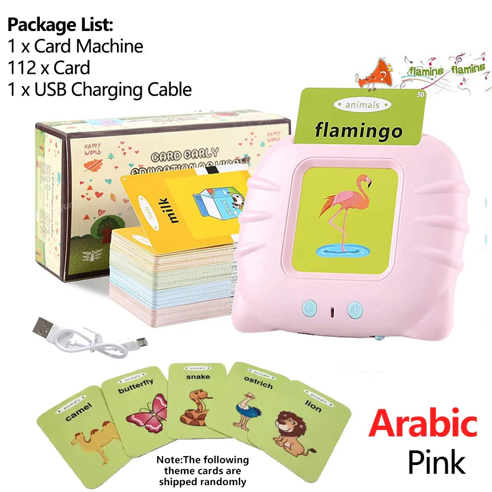 Interactive Educational Toy Flash Card Learning Machine for 2-6 Year Olds, Screen-Free Learning with Audio Function Arabic Pink Educational Toys - Tophatter Daily Deals