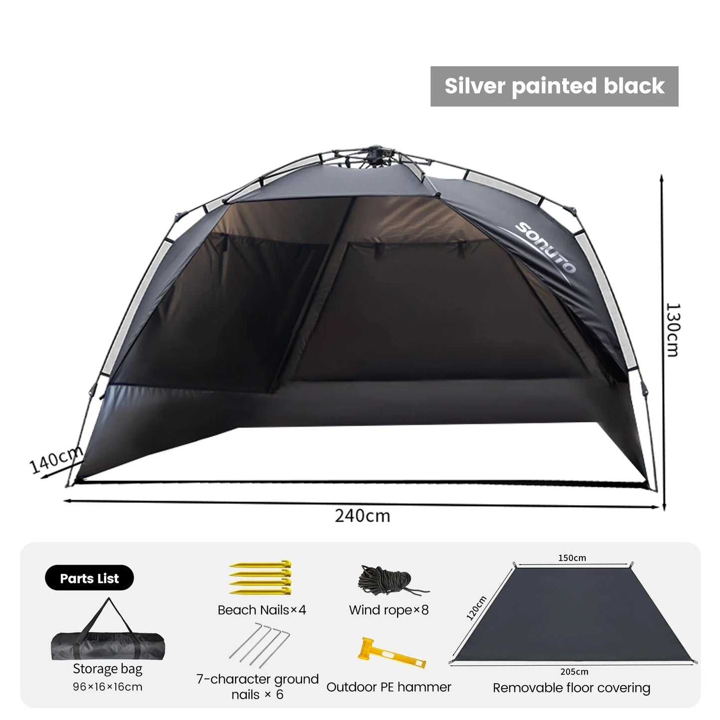 3–4 Person One-Touch Camping Tent Silver Coated Black Tents - Tophatter Daily Deals