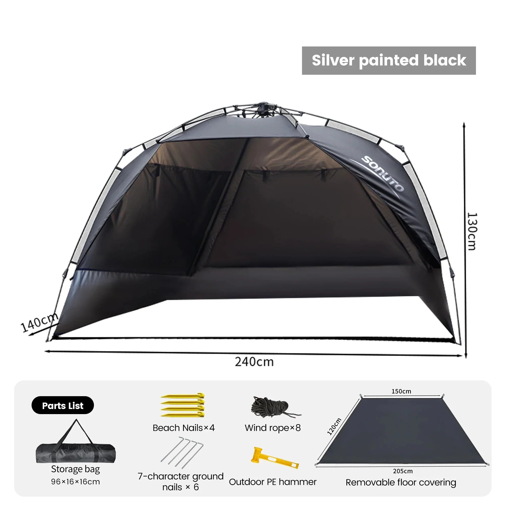 3–4 Person One-Touch Camping Tent Silver Coated Black Tents - Tophatter Daily Deals