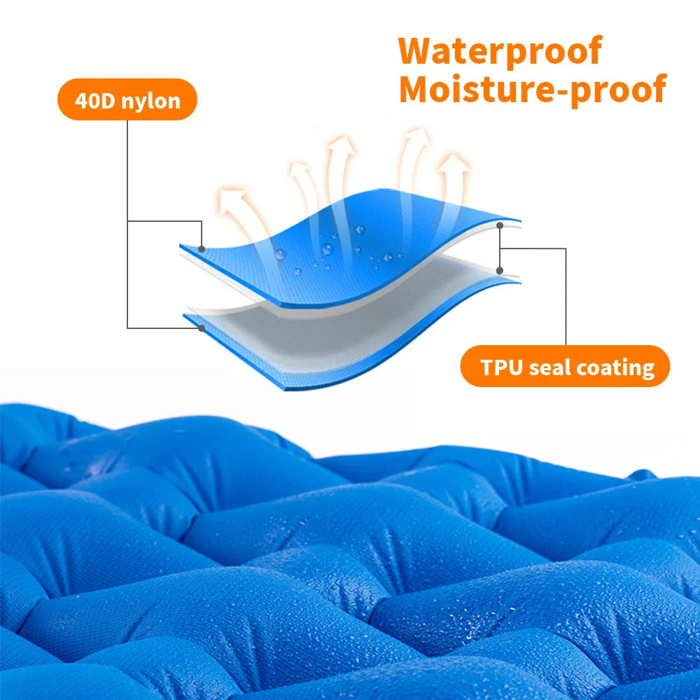 Inflatable Camping Mattress with Air Bag Blue Camping & Hiking - Tophatter Daily Deals