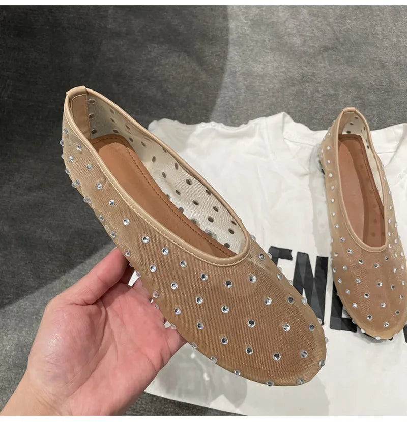 Breathable Women Ballet Flats - Mesh Crystal, Casual Walking - Tophatter Daily Deals