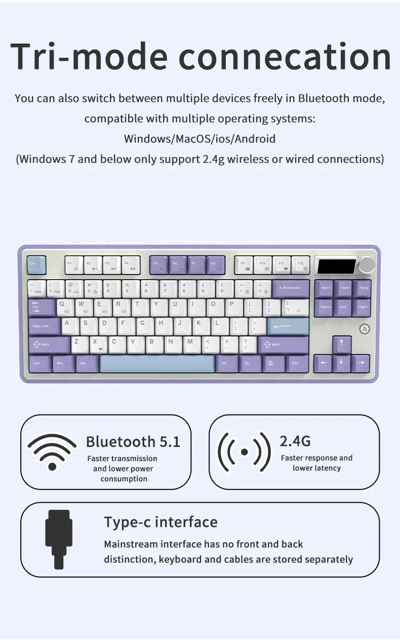 Mechanical Keyboard 87 Key Tri Mode RGB Hot Swappable - Tophatter Daily Deals