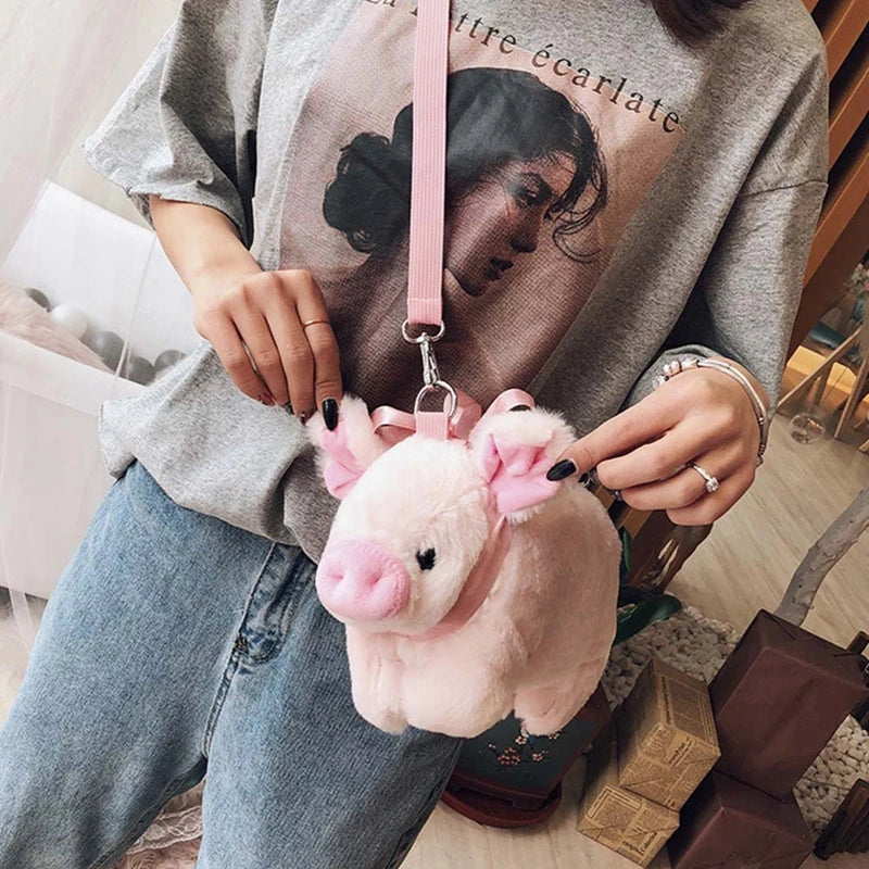 Pink Pig Plush Crossbody Bag Animals - Tophatter Daily Deals